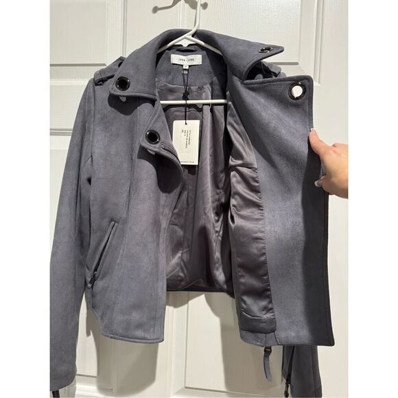 NWT JOHN + JENN Felix Faux Suede Moto Jacket Gunmetal Grey Women’s Small - Picture 12 of 12